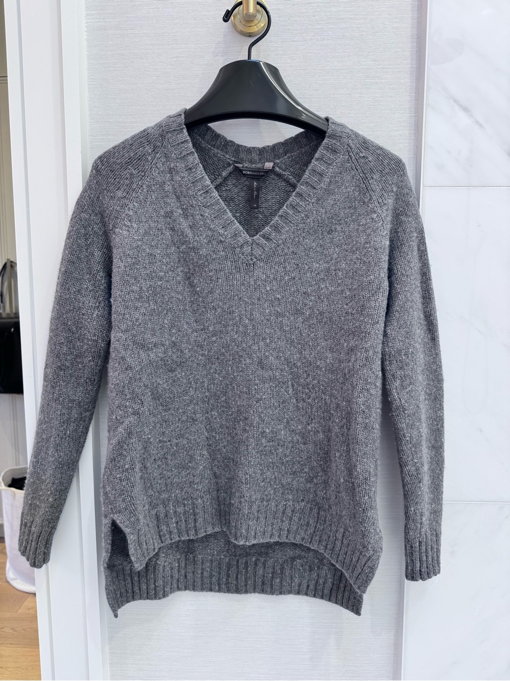 BCBG Gray V-Neck Pullover Sweater